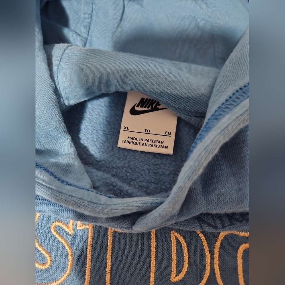 Nike Kids Girls Just Do It Embroidered Pullover Hoodie Sweatshirt Blue XL - Picture 4 of 5